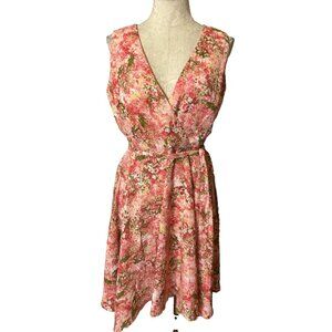 Gabby Skye Dress Green Pink 10 Flowy Floral A Line Washable Career Church
